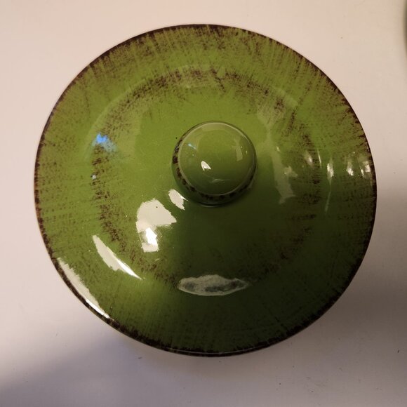 Vintage De Silva Green Terracotta Bean Pot Green Glazed Covered Casserole Dish - Picture 9 of 14